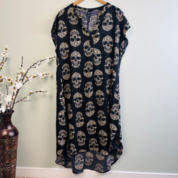 Emery Rose Split Neck Leopard Skull Print Dress Size XL - Picture 3 of 5
